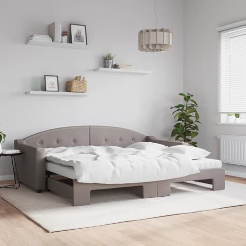 Dagbädd utdragbar med madrasser taupe 90x200 cm tyg