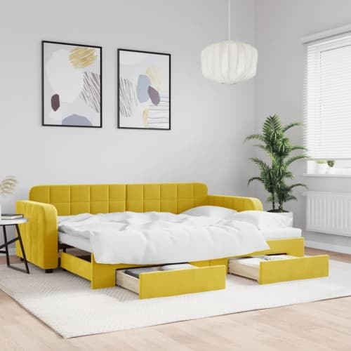 Dagbädd utdragbar med lådor gul 80x200 cm sammet