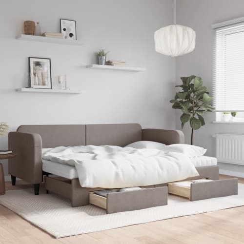 Dagbädd utdragbar med lådor taupe 80x200 cm tyg