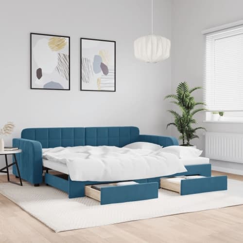 Dagbädd utdragbar med lådor blå 90x200 cm sammet