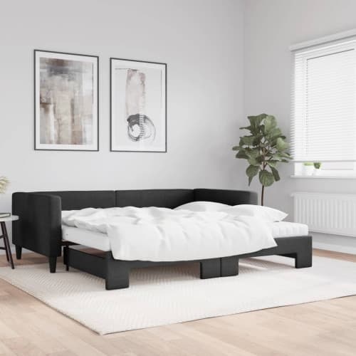 Dagbädd med extrabädd och madrasser svart 100x200 cm tyg