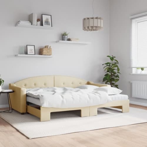 Dagbädd med madrasser utdragbar gräddvit 80x200 cm tyg