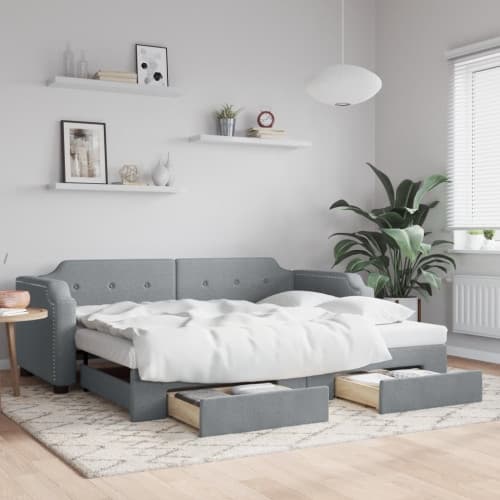 Dagbädd utdragbar med lådor ljusgrå 100x200 cm tyg