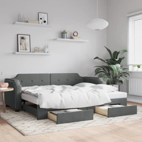 Dagbädd utdragbar med lådor mörkgrå 80x200 cm tyg