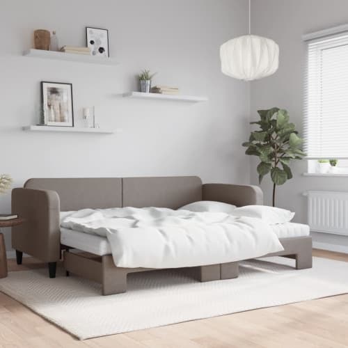 Dagbädd med madrasser utdragbar taupe 80x200 cm tyg