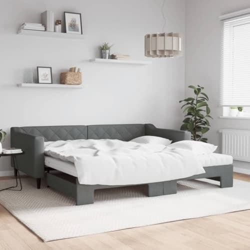 Dagbädd med extrabädd och madrasser mörkgrå 100x200 cm tyg