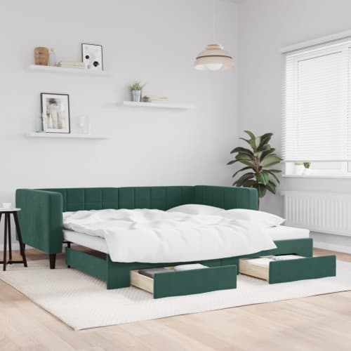 Dagbädd utdragbar med lådor mörkgrön 100x200 cm sammet