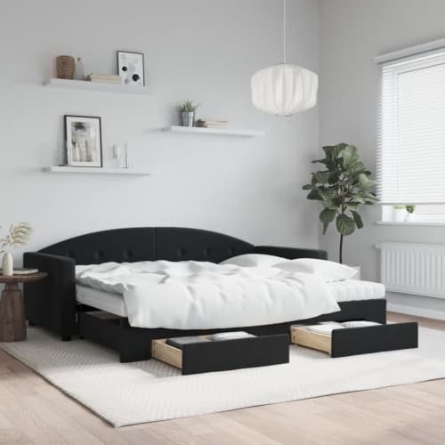 Dagbädd utdragbar med lådor svart 90x190 cm sammet