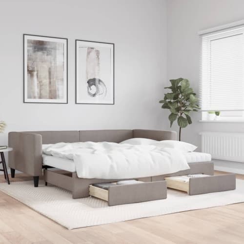 Dagbädd utdragbar med lådor taupe 100x200 cm tyg