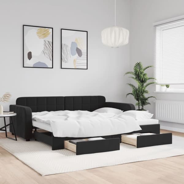 Dagbädd utdragbar med lådor svart 90x200 cm sammet