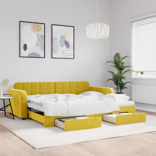 Dagbädd utdragbar med lådor gul 90x200 cm sammet