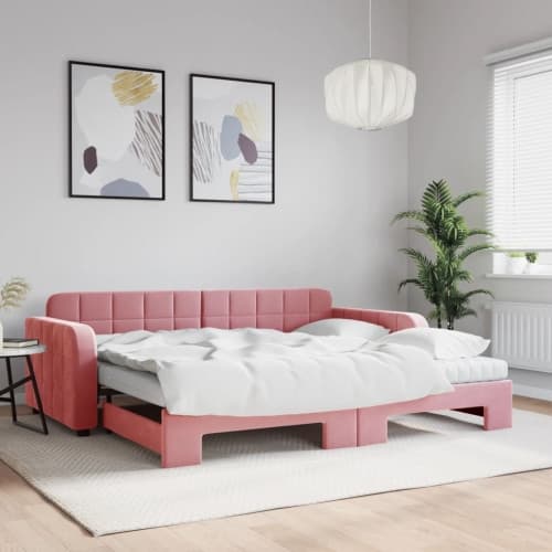 Dagbädd utdragbar med madrasser rosa 90x200 cm sammet