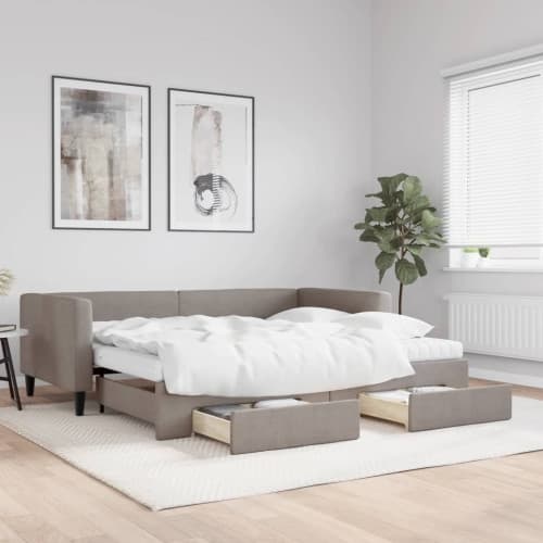 Dagbädd utdragbar med lådor taupe 90x200 cm tyg