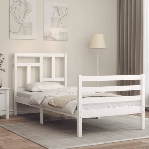 Sängram med huvudgavel vit 90x200 cm massivt trä