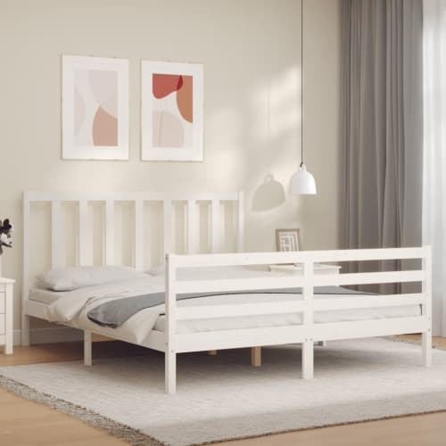 Sängram utan madrass vit 160x200 cm massiv furu