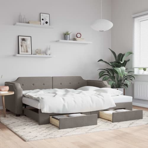Dagbädd utdragbar med lådor taupe 80x200 cm tyg