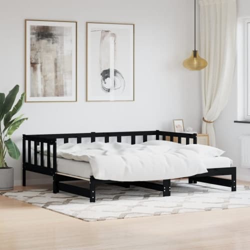 Dagbädd med extrasäng svart 90x200 cm massiv furu