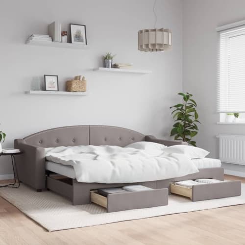 Dagbädd utdragbar med lådor taupe 90x200 cm tyg