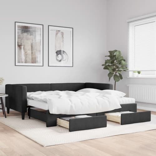 Dagbädd utdragbar med lådor svart 100x200 cm tyg
