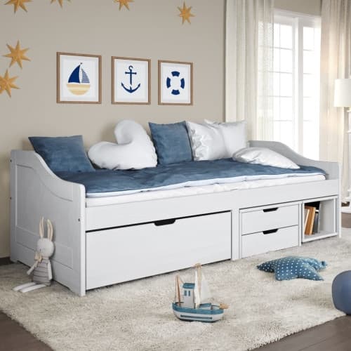 Dagbädd med 3 lådor IRUN vit 90x200 cm massiv furu