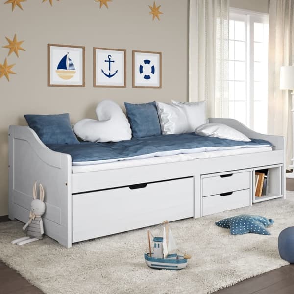 Dagbädd med 3 lådor IRUN vit 90x200 cm massiv furu