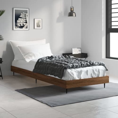 Sängram utan madrass brun ek 75x190 cm konstruerad trä