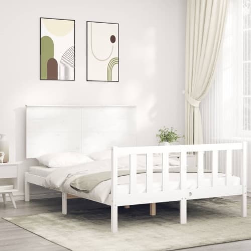 Sängram utan madrass vit 140x190 cm massiv furu