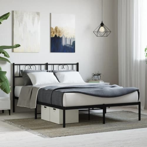 Sängram med huvudgavel metall svart 135x190 cm
