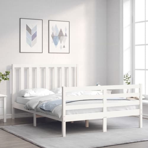 Sängram utan madrass vit 140x190 cm massiv furu