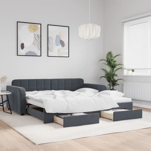 Dagbädd utdragbar med lådor mörkgrå 100x200 cm sammet