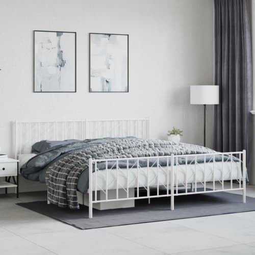 Sängram med huvudgavel och fotgavel vit metall 193x203 cm