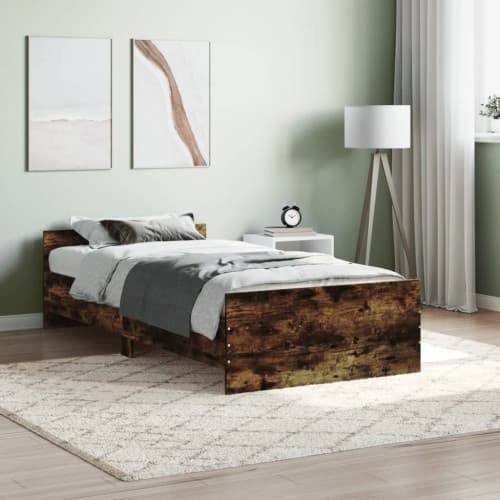 Sängram utan madrass rökfärgad ek 90x190 cm konstruerad trä