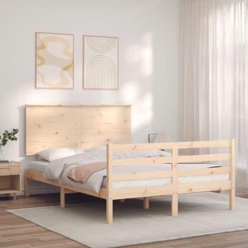 Sängram med huvudgavel 140x190 cm massivt trä