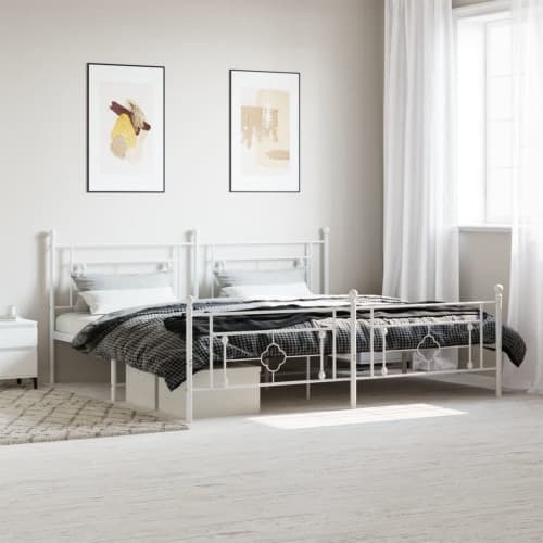 Sängram med huvudgavel och fotgavel vit metall 193x203 cm