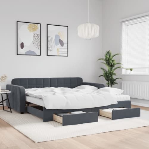Dagbädd utdragbar med lådor mörkgrå 100x200 cm sammet