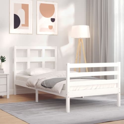 Sängram med huvudgavel vit 90x200 cm massivt trä