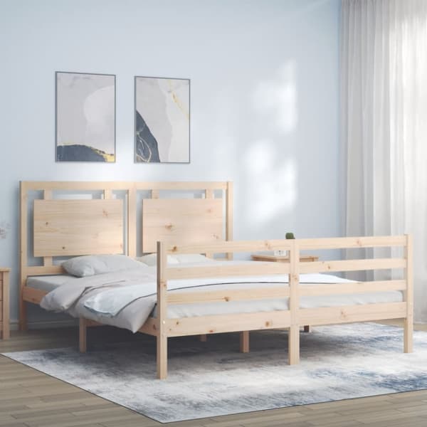 Sängram med huvudgavel massivt trä