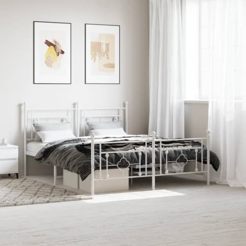 Sängram med huvudgavel och fotgavel vit metall 160x200 cm