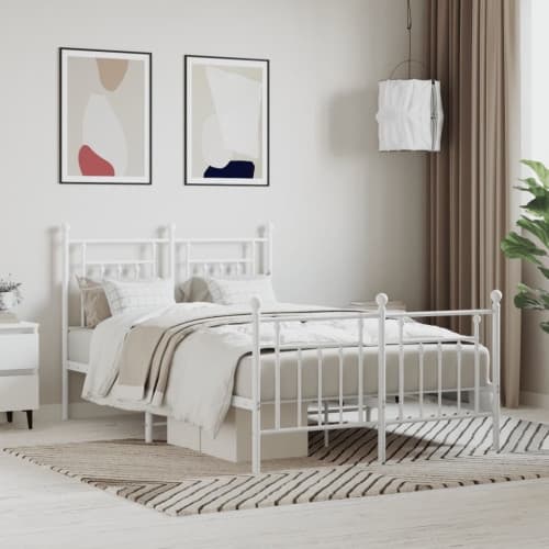 Sängram med huvudgavel och fotgavel vit metall 120x190 cm