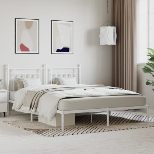 Sängram med huvudgavel metall vit 183x213 cm