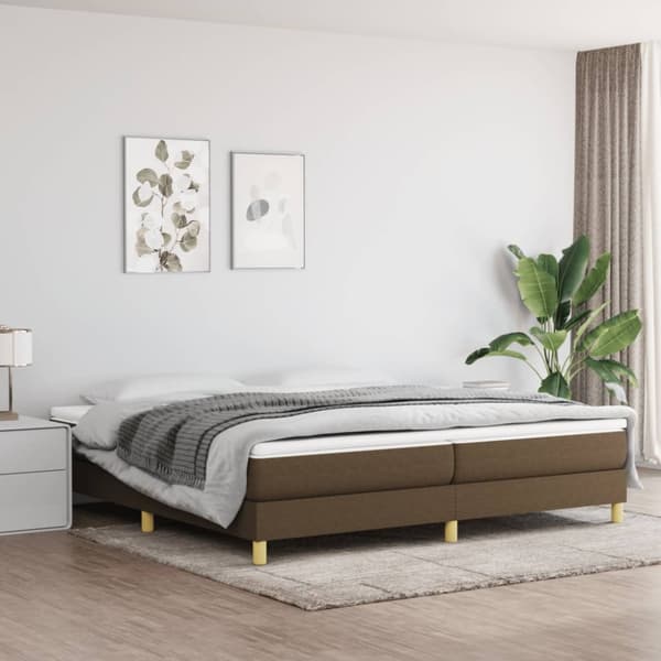 Ramsäng med madrass mörkbrun 200x200 cm tyg