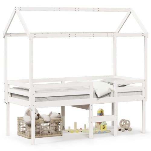 Hög säng med tak vit 90x200 cm massiv furu