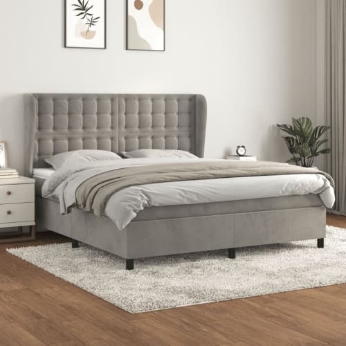 Ramsäng med madrass ljusgrå 160x200 cm sammet
