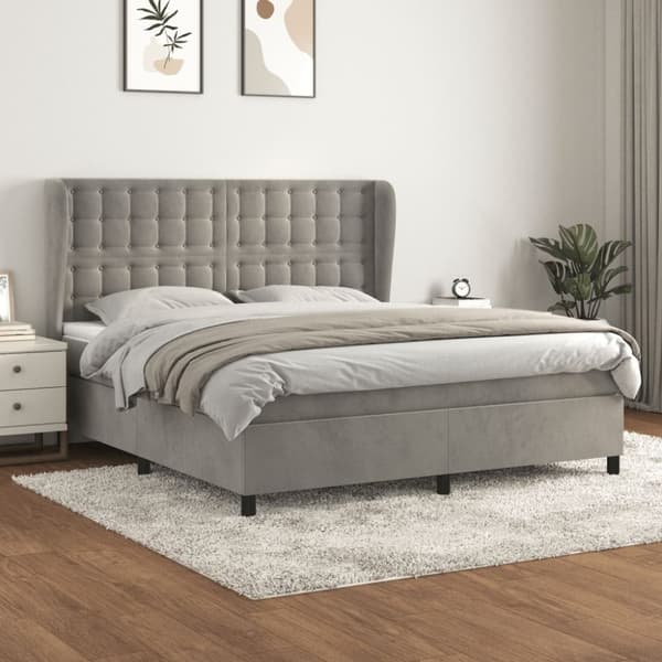 Ramsäng med madrass ljusgrå 160x200 cm sammet