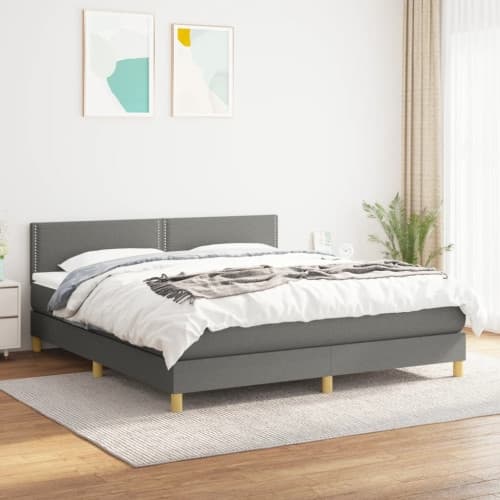 Ramsäng med madrass mörkgrå 160x200 cm tyg
