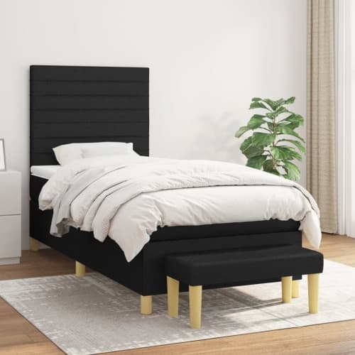 Ramsäng med madrass svart 90x200 cm tyg