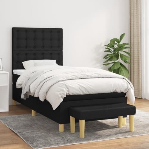 Ramsäng med madrass svart 90x200 cm tyg