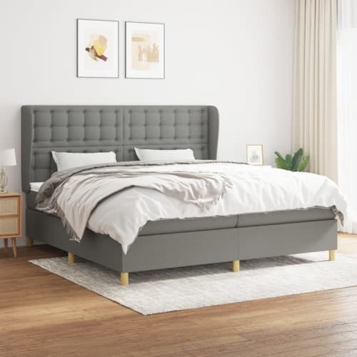 Ramsäng med madrass mörkgrå 200x200 cm tyg
