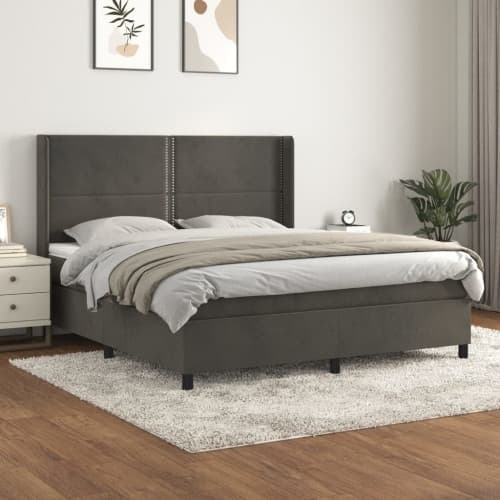 Ramsäng med madrass mörkgrå 180x200 cm sammet