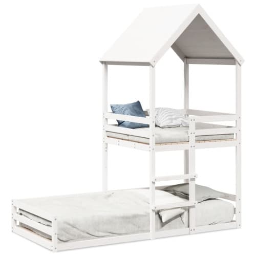 Våningssäng med tak vit 90x200 cm massiv furu